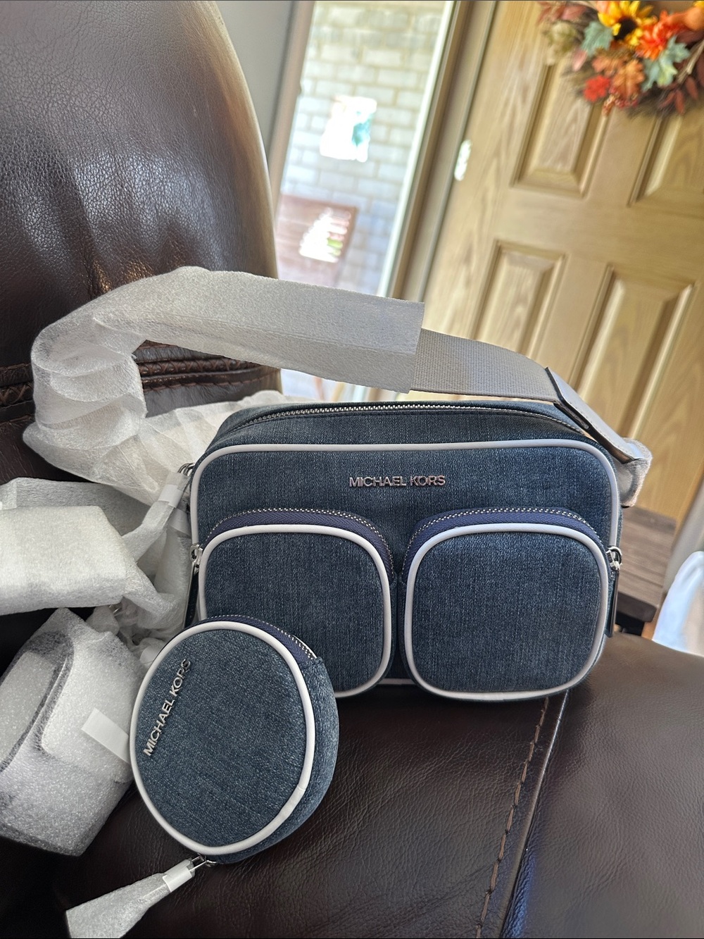 Michael Kors Denim Blue Crossbody Bag with Coin Pouch